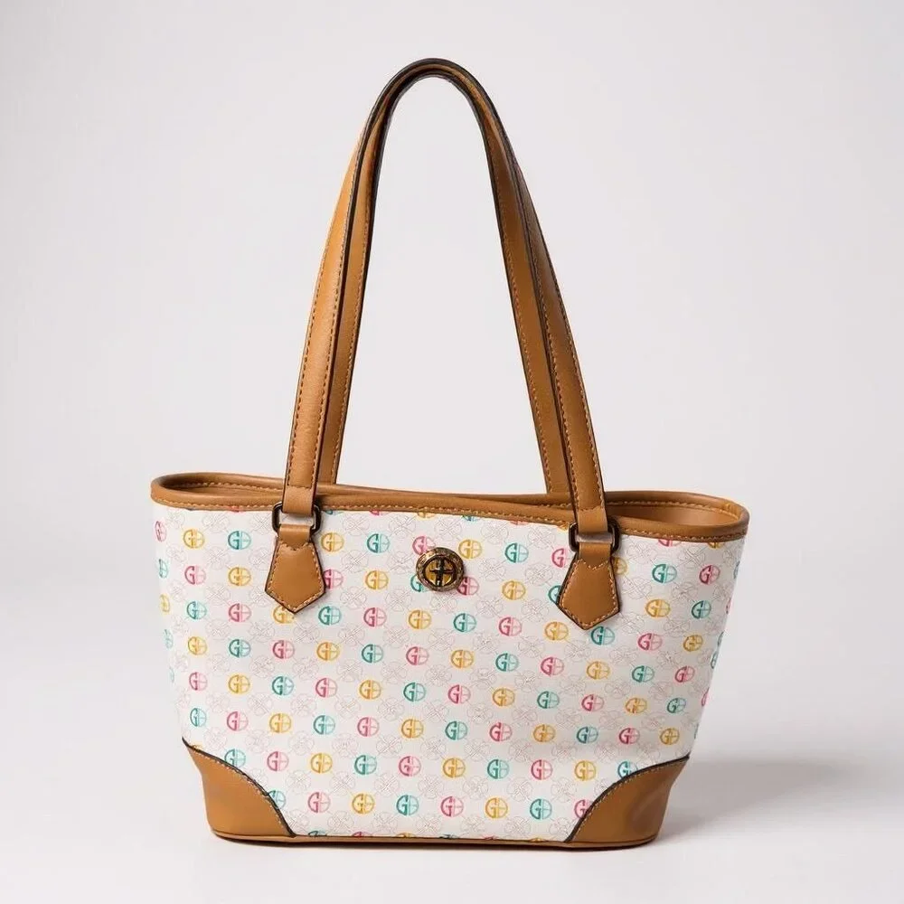 Giani Bernini Multicolor Logo Shoulder Bag Leather Trim & Handles Organizer - Picture 1 of 10